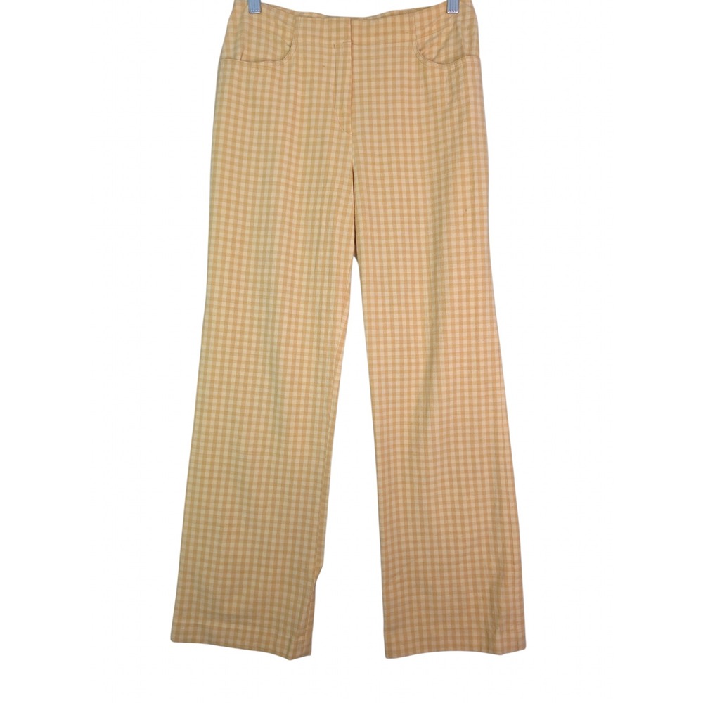 Gunex Grocery Store Trousers Women 6 Cotton Silk Linen Yellow Gingham Vintage